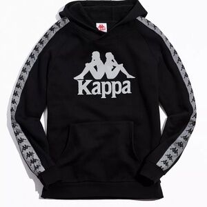 Vintage Kappa Logo Hoodie | Black Tape Sleeve Sweatshirt Size Medium